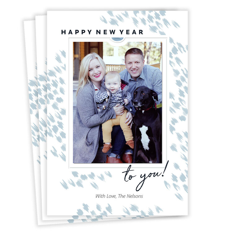Elegant White and Blue Flat New Year Photo Card, , large image number 1