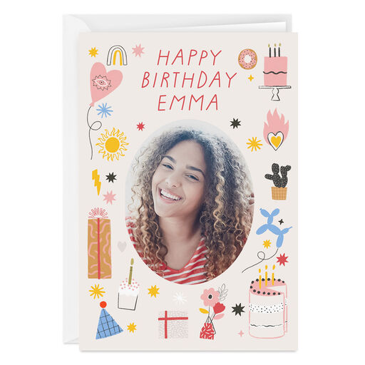Personalized Party Icons Birthday Photo Card, 