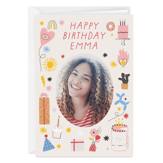Personalized Party Icons Birthday Photo Card, , large image number 1