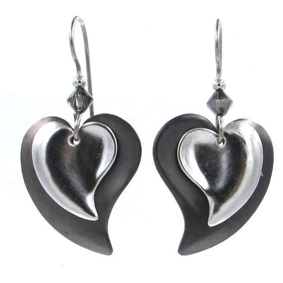 Silver Modern Hearts Layered Metal Drop Earrings