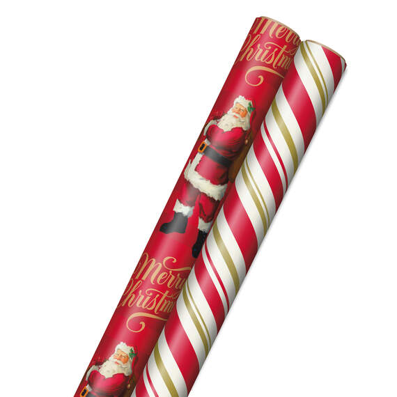 Santa and Stripes 2-Pack Christmas Wrapping Paper Assortment, 160 sq. ft.