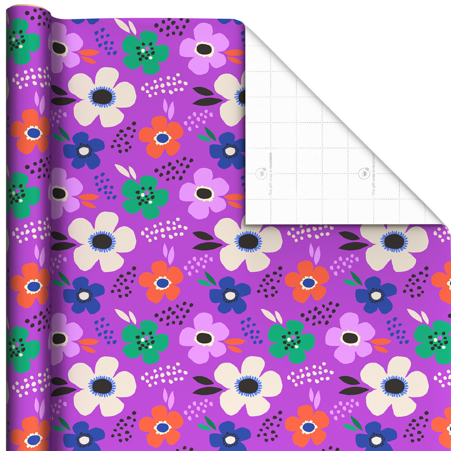 Lavender-Scented Bold Flowers on Purple Wrapping Paper Roll, 15 sq. ft.