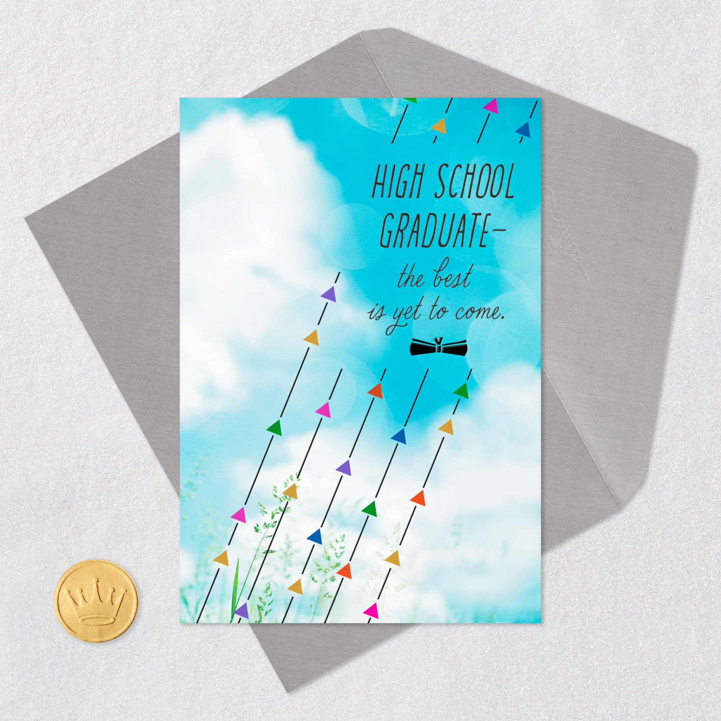 Blue Sky with Arrows High School Graduation Card Card Front with Envelope and Gold Seal image number 5