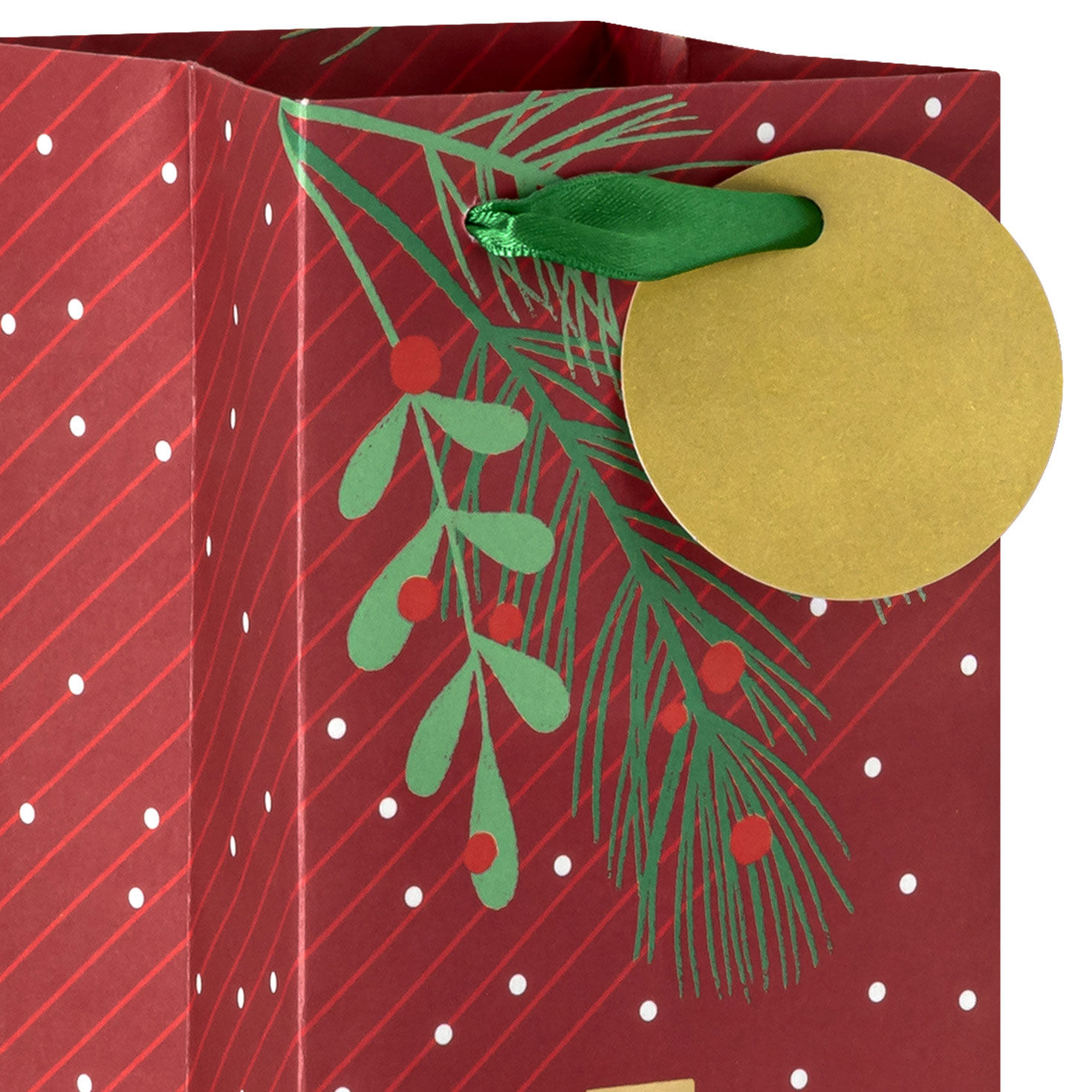 Be Merry on Dark Red Christmas Wine Gift Bag Handle Detail image number 4