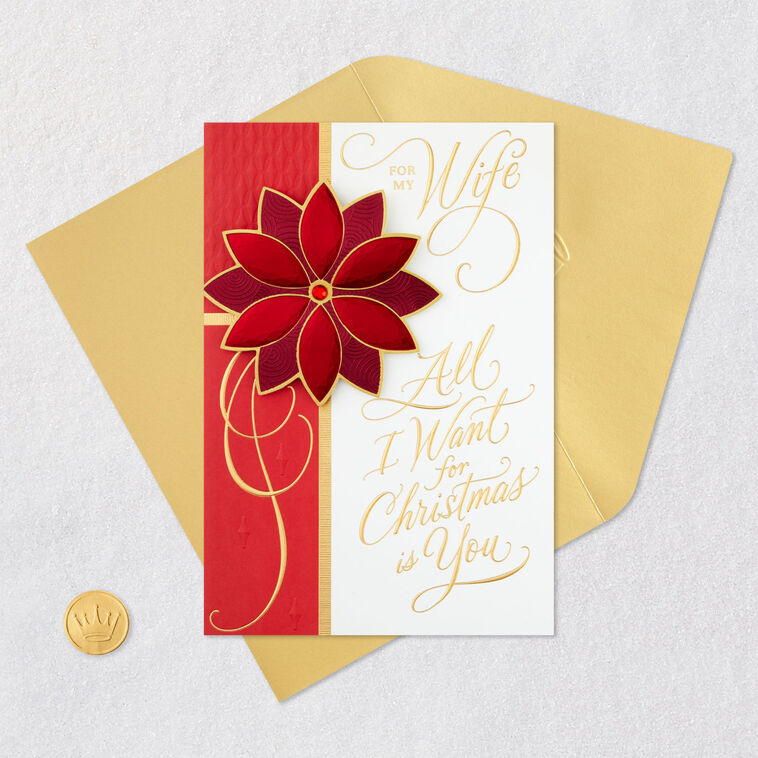 Poinsettia Flower Wife Christmas Card Card Front with Envelope and Gold Seal image number 6