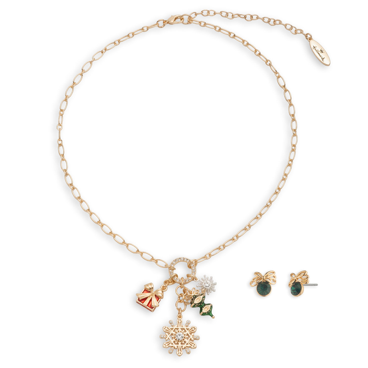 Christmas Charm Necklace and Bow Earrings Set front image number 2