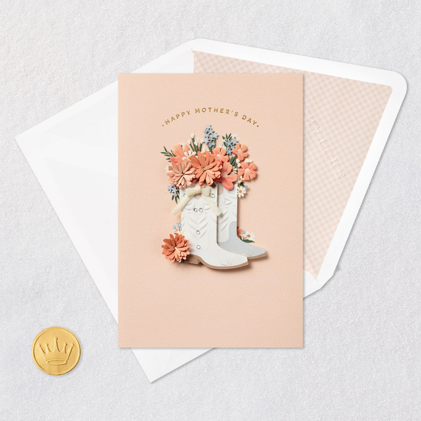 Flowers in Cowboy Boots Mother's Day Card Card Front with Envelope and Gold Seal image number 5