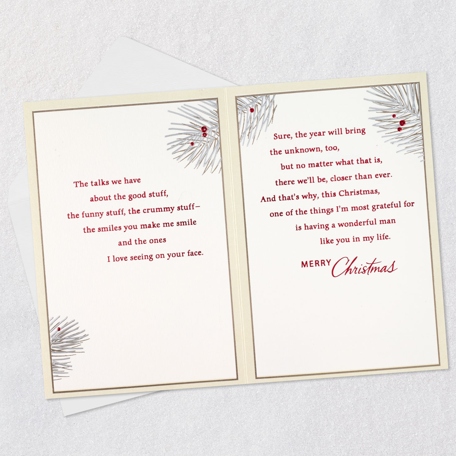 Pine Boughs and Berries Romantic Christmas Card for Him  image number 4