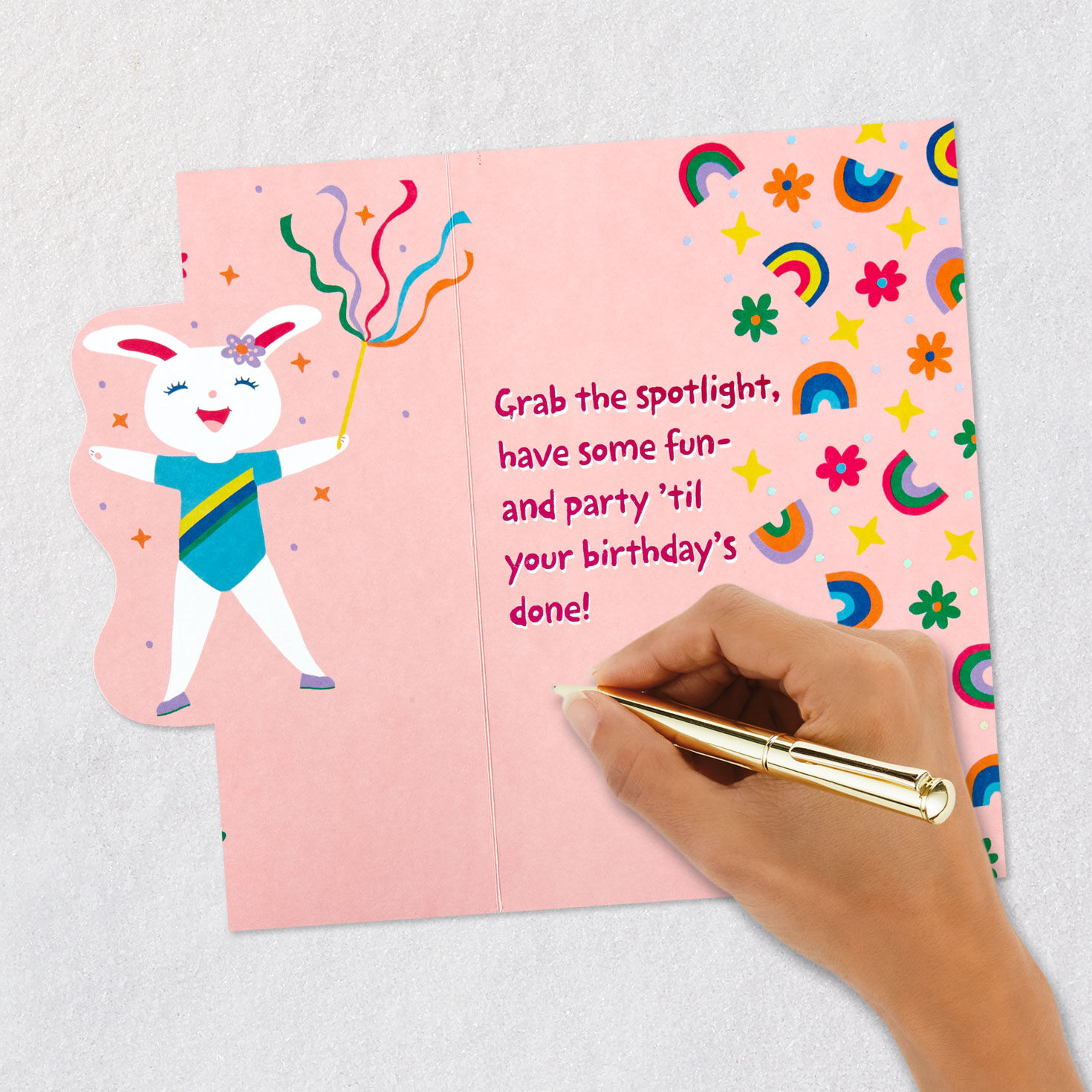 Pink Rhythmic Gymnastics Bunny Birthday Card Signing card image number 6