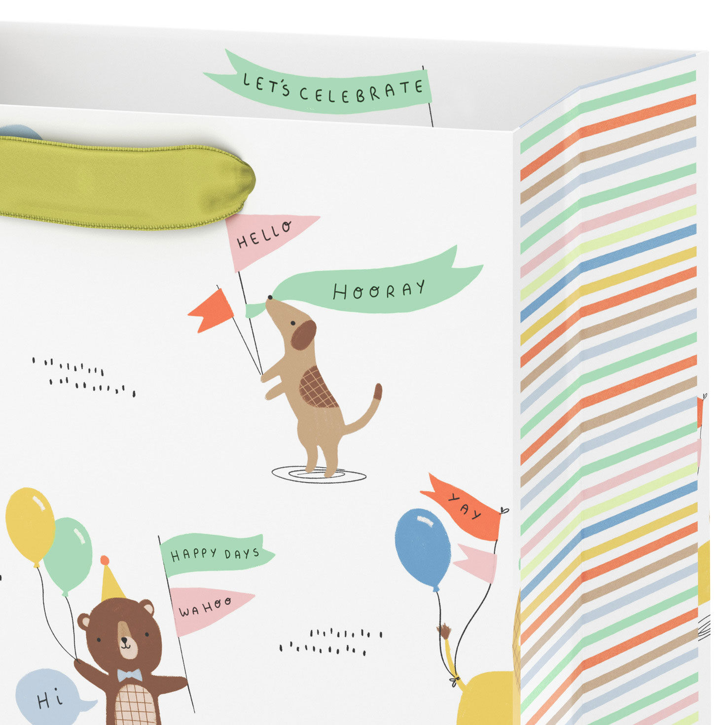 Cute Party Animals on White Medium Gift Bag Handle Detail image number 4