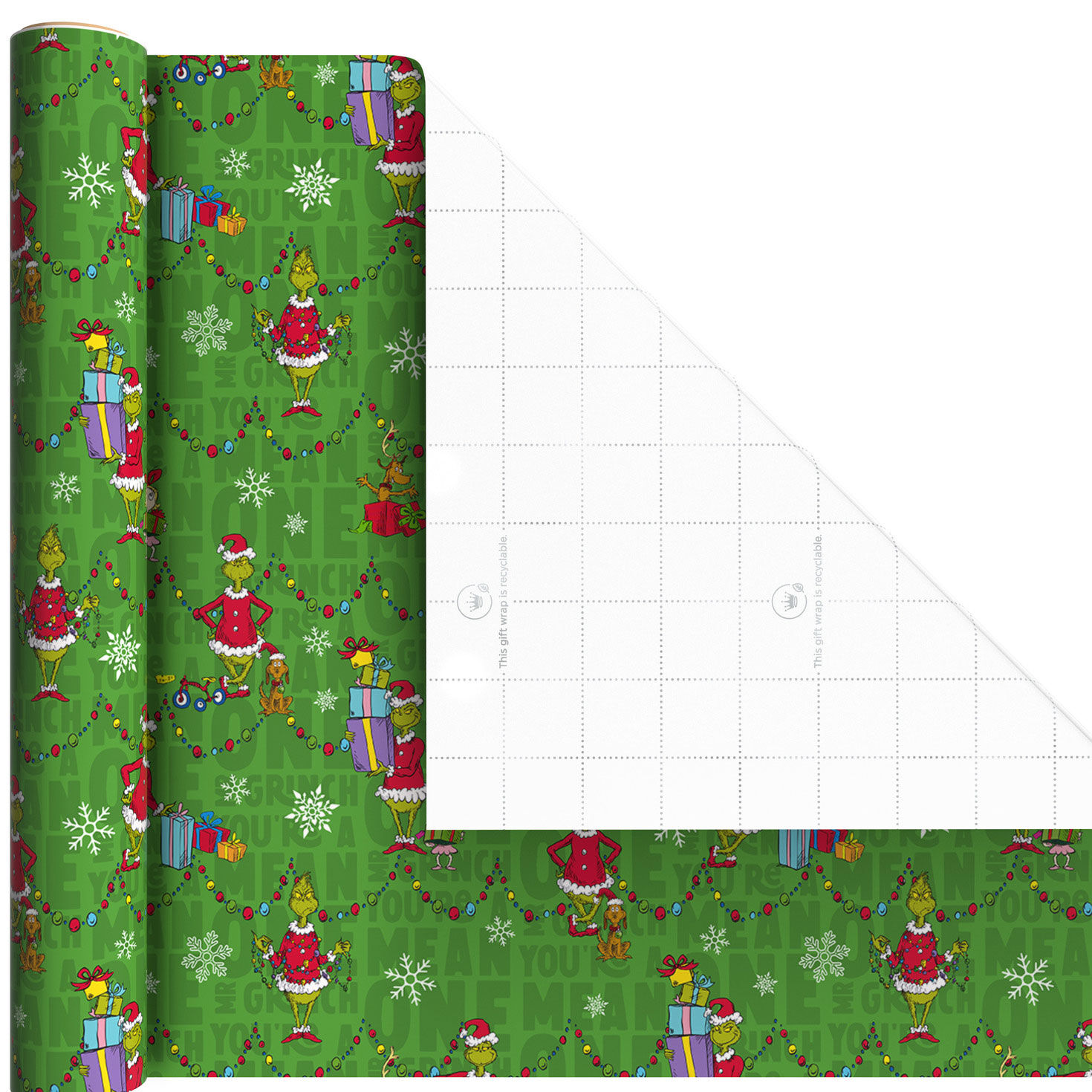 Green and Red Grinch 3-Pack Mini Xmas Gift Wrap Rolls Wrap Square image number 6