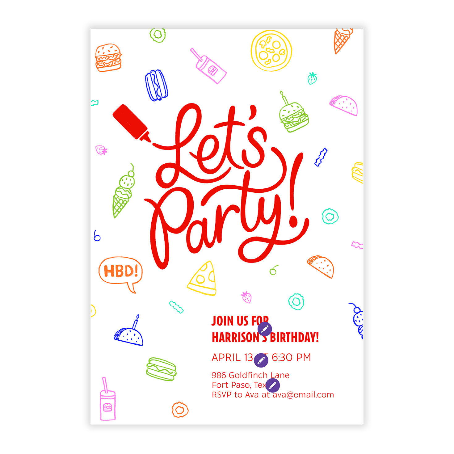 Food Icon Drawings Personalized Party Invitation front image number 5