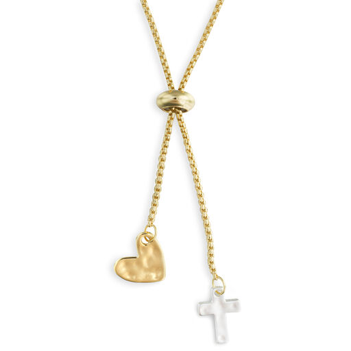 Heart and Cross Charms Giving Necklace, 35", 