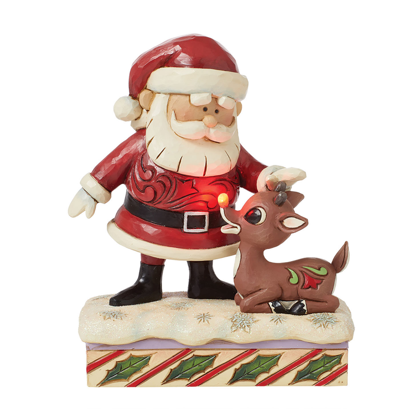 Jim Shore Santa Petting Rudolph Light-Up Figurine, 6.3"