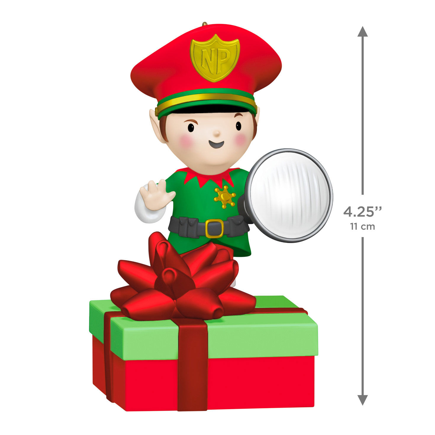 Elf With Flashlight and Gift Keepsake Ornament measurement image number 3