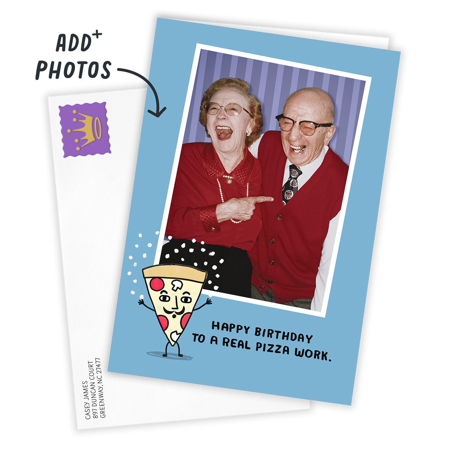 Old People Photo Pizza Personalized Birthday Card Card Front indicating personalization image number 2