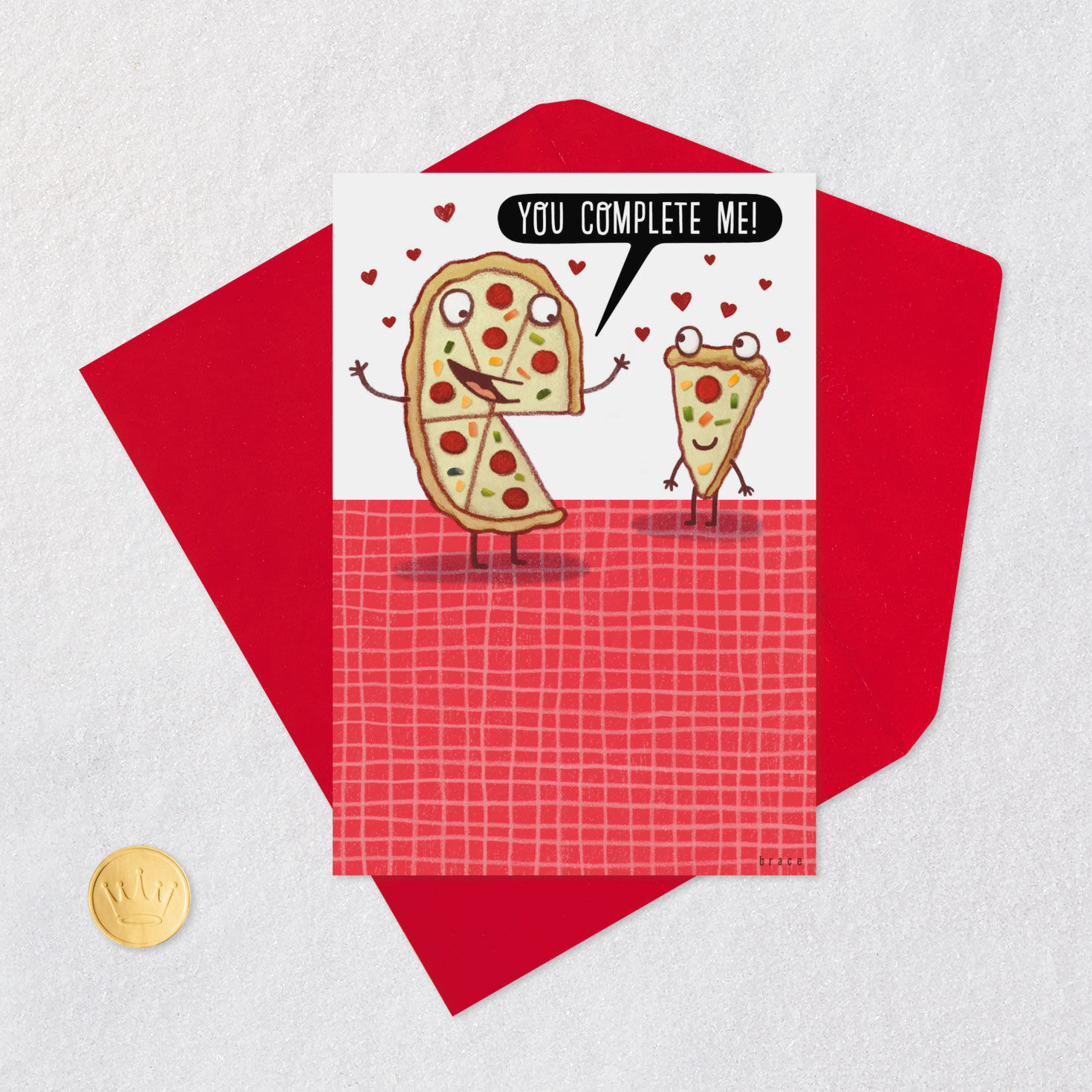 Big Pizza My Heart Funny Valentine's Day Card Card Front with Envelope and Gold Seal image number 5