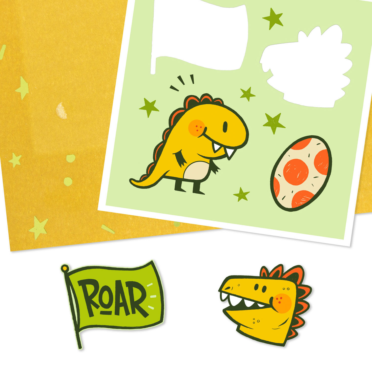 Dinosaur in Party Hat Kids Birthday Card With Stickers attachment detail image number 5