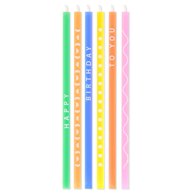 Multicolor Wishes and Patterns Tall Square Birthday Candles, Pack of 6