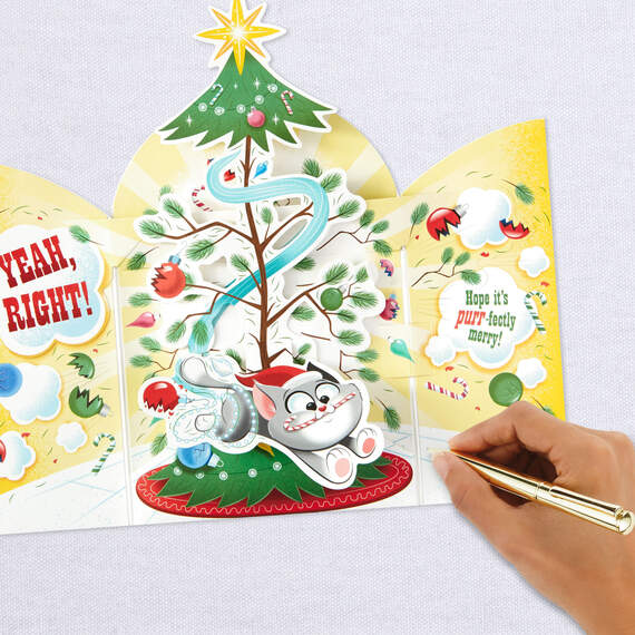 Cat Destroying Tree Funny Musical Pop-Up Christmas Card, , large image number 6