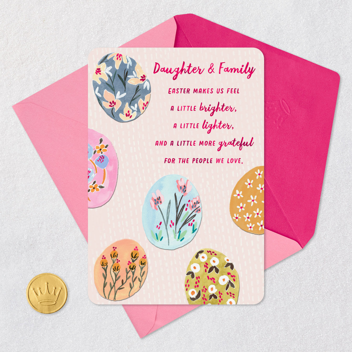 Painted Floral Eggs Easter Card for Daughter's Family Card Front with Envelope and Gold Seal image number 5