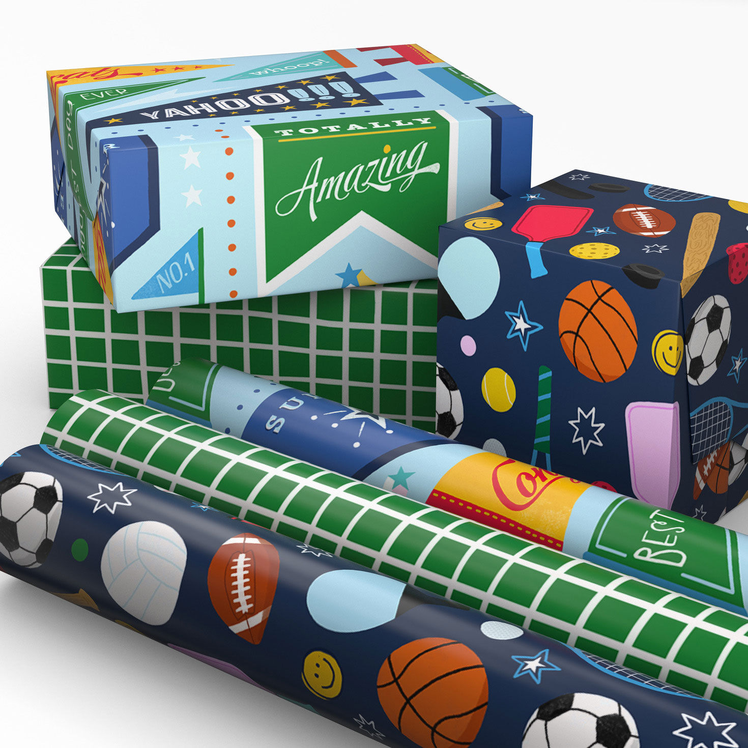 Sports Pennants, Balls and Grid Mini Gift Wrap Rolls in use image number 2