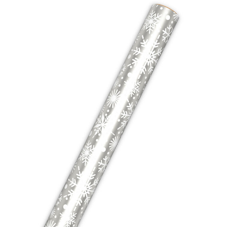 Snowflakes on Silver Foil Holiday Wrapping Paper Roll  image number 6