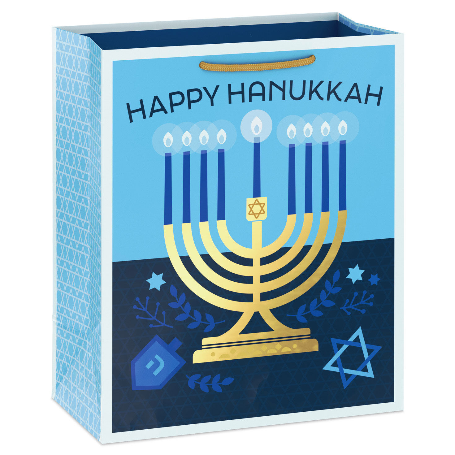 9.6" Menorah on Blue Medium Hanukkah Gift Bag