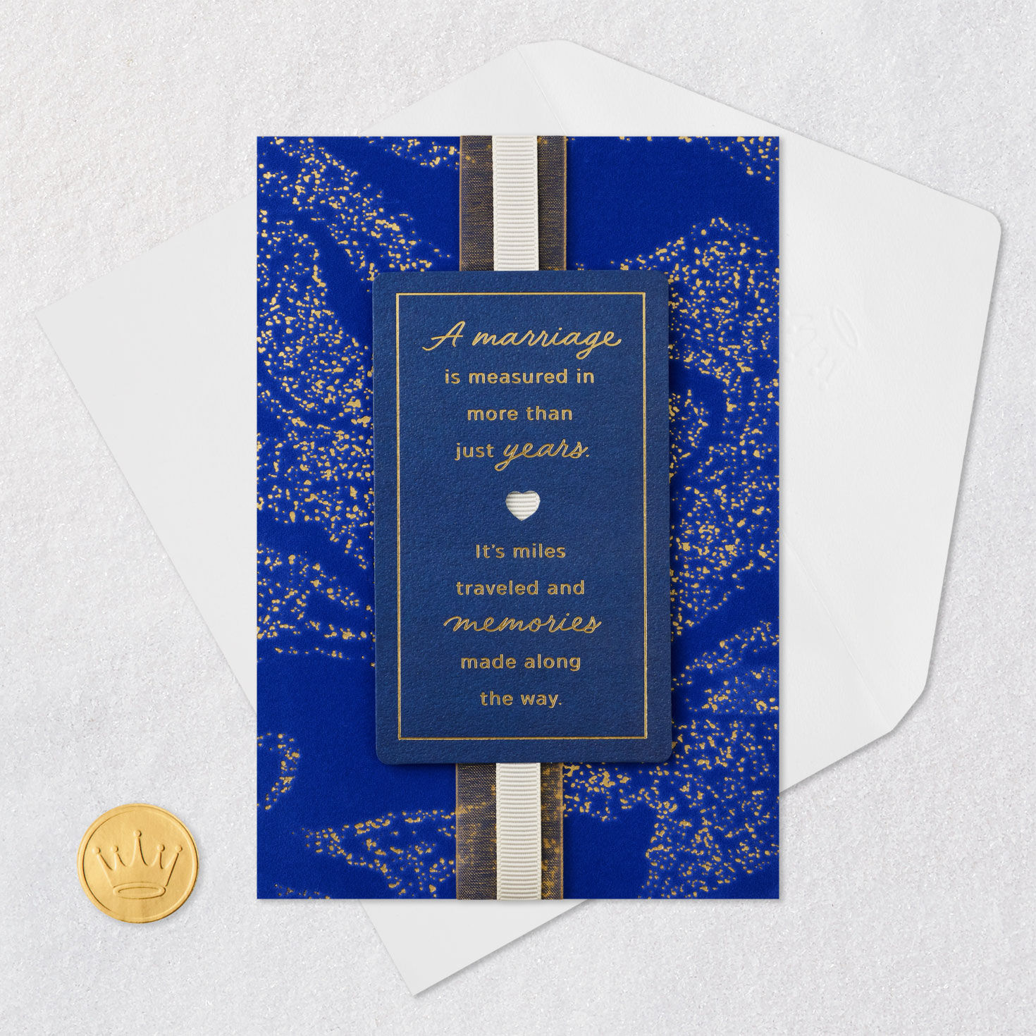 Marbled Gold on Blue Anniversary Card for Couple Card Front with Envelope and Gold Seal image number 6