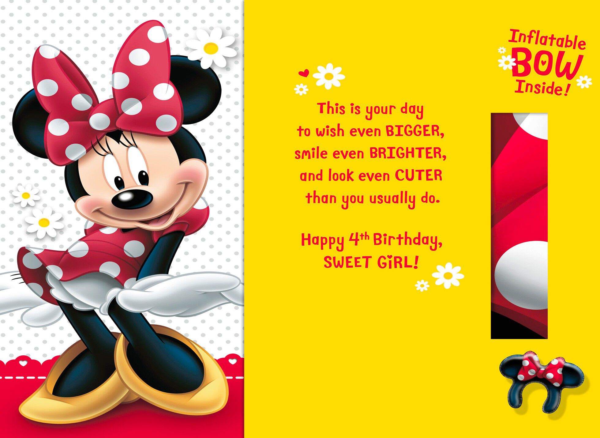 Minnie Mouse 4th Birthday Card With Inflatable Bow Greeting Cards