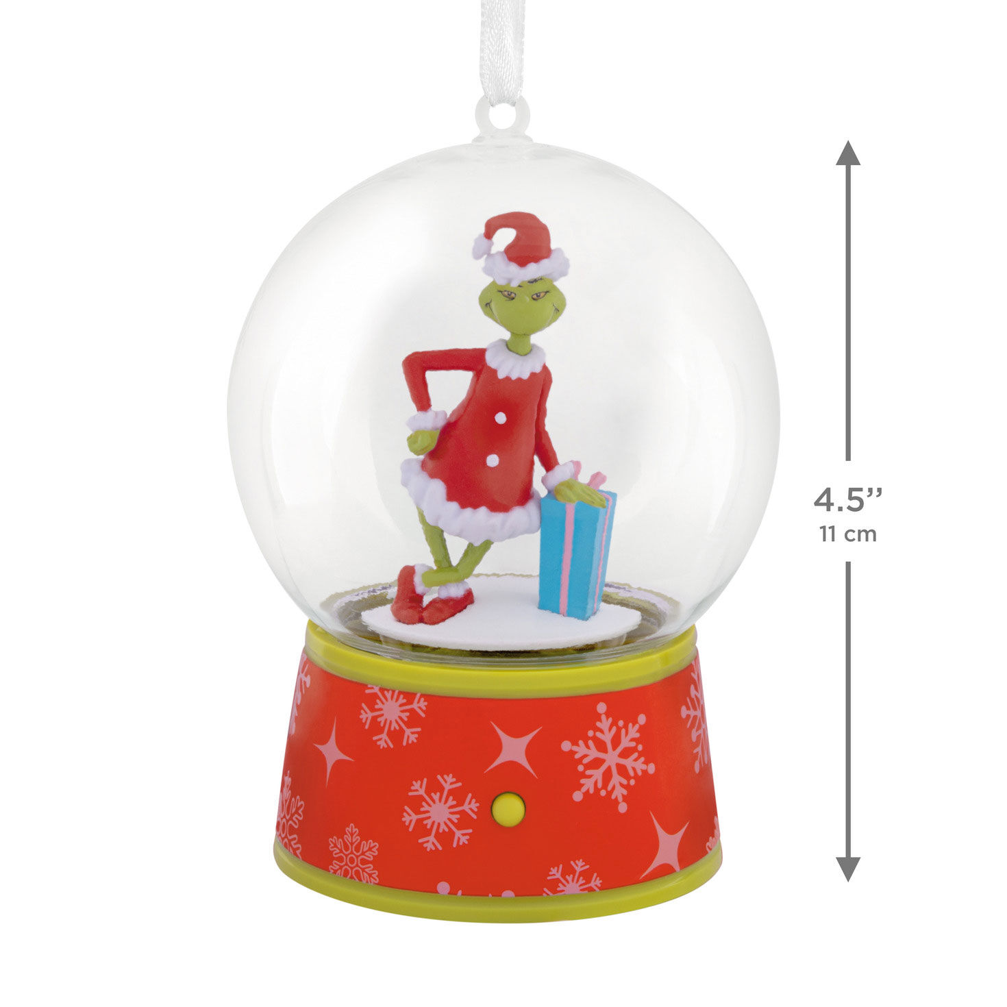 Grinch Snow Globe Christmas Ornament measurement image number 3