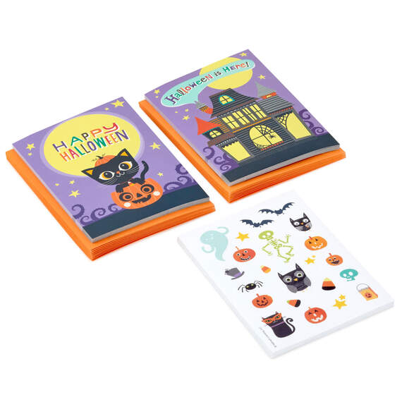 Happy Halloween Flat Note Cards With Stickers, Pack of 24