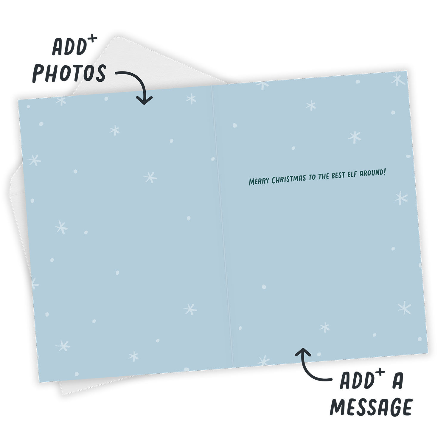 Elf With Photo Face Personalized Christmas Card Open Card with Envelope indicating personalization image number 4
