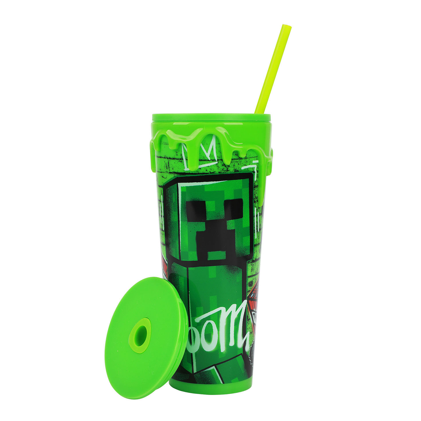 Minecraft Creeper Green Graffiti Plastic Cup lid off image number 2