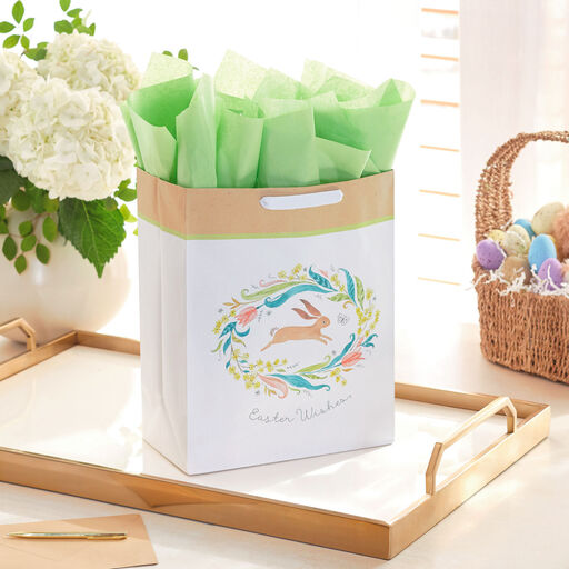 13" Brown Hare Large Easter Gift Bag With Tissue, 