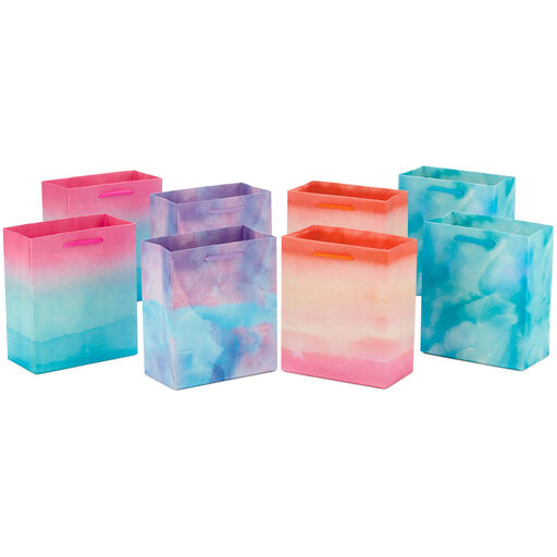 6.5" Assorted Watercolor 8-Pack Small Gift Bags, 