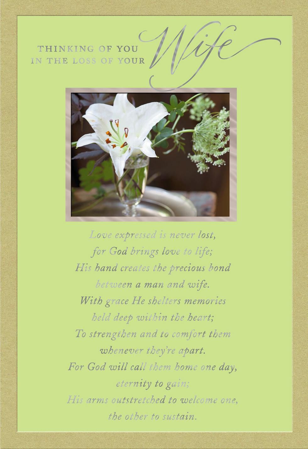 White Lily Religious Sympathy Card for Loss of Wife