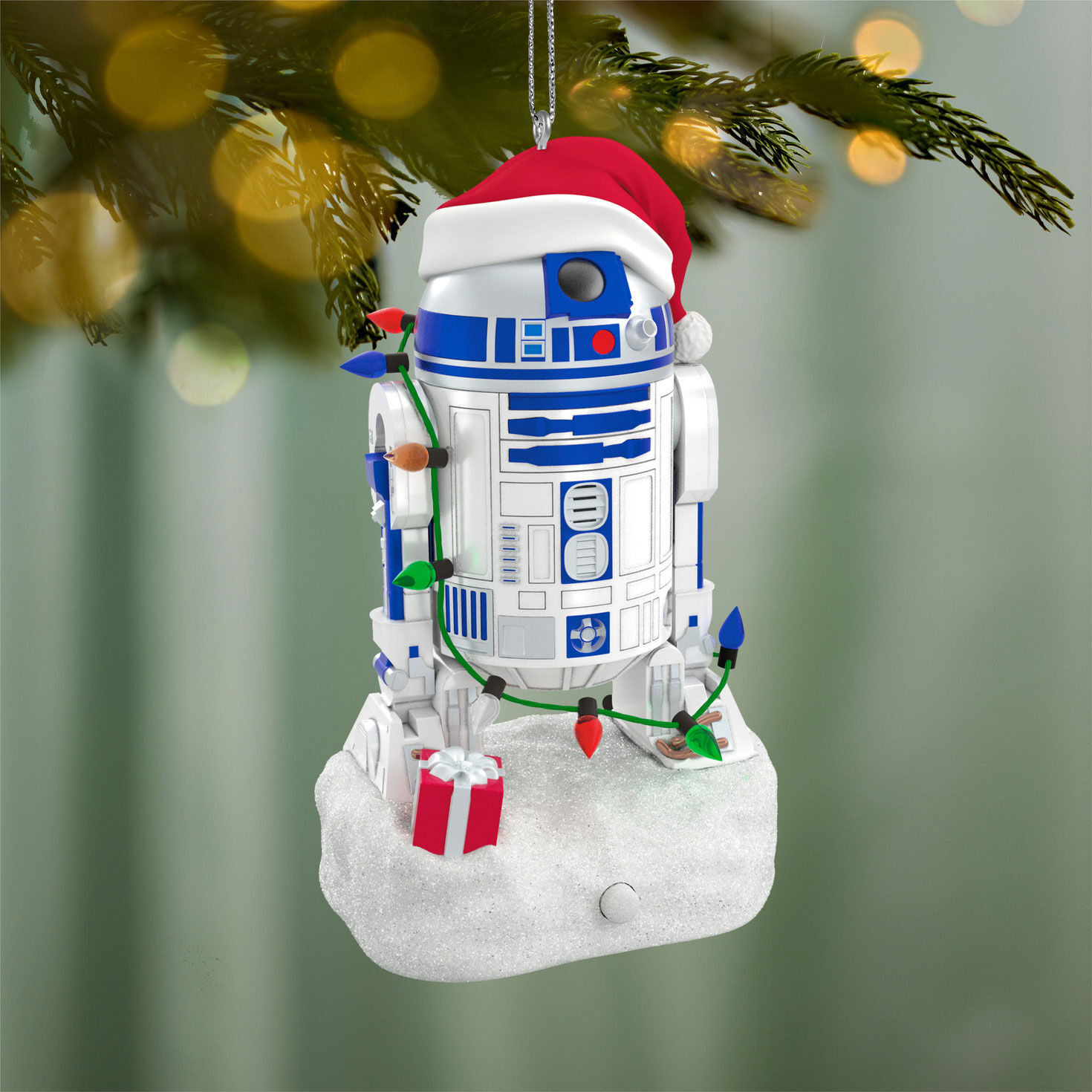 R2-D2 With Christmas Lights Keepsake Ornament hanging on tree image number 2