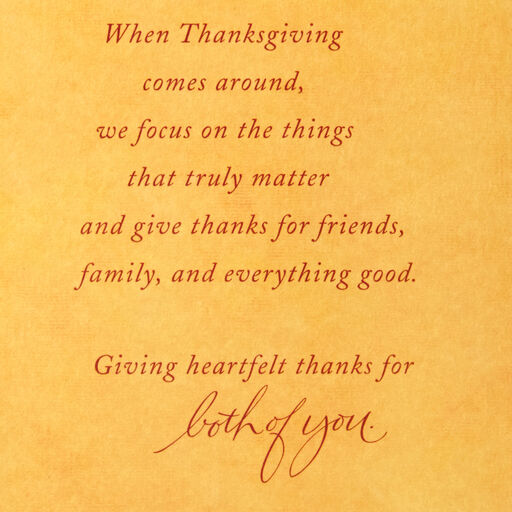 Heartfelt Thanks for You Thanksgiving Card for Both, 