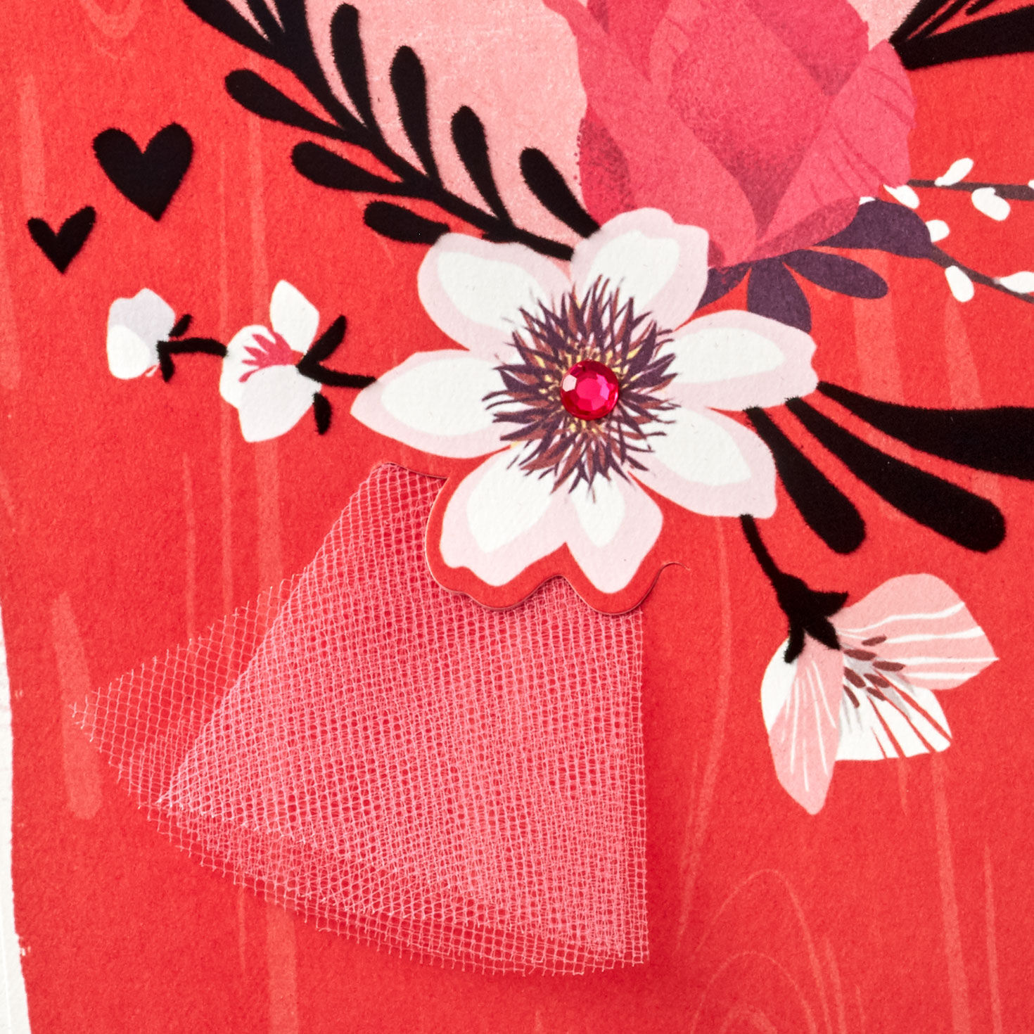 Pink Floral Heart on Red Valentine's Card for Wife Cover Detail image number 5