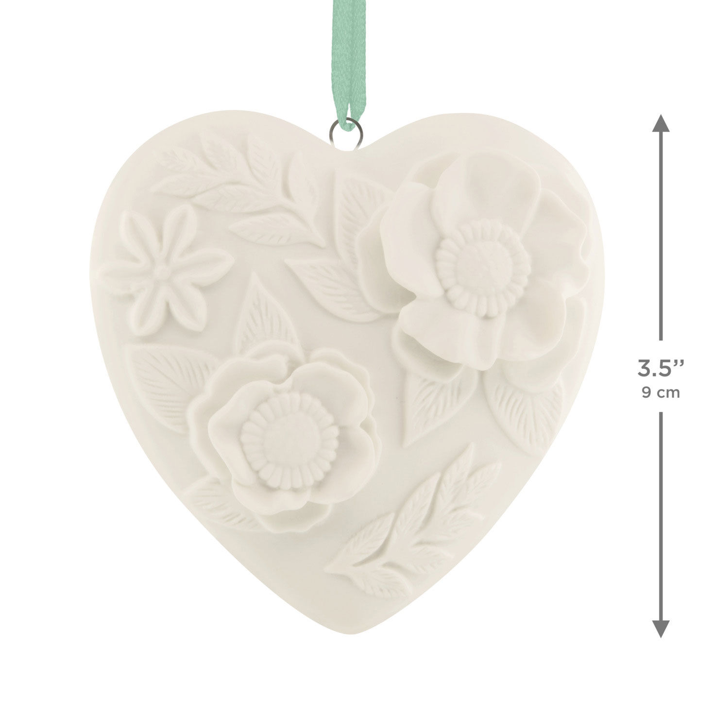 White Heart With Flowers Christmas Ornament measurement image number 3