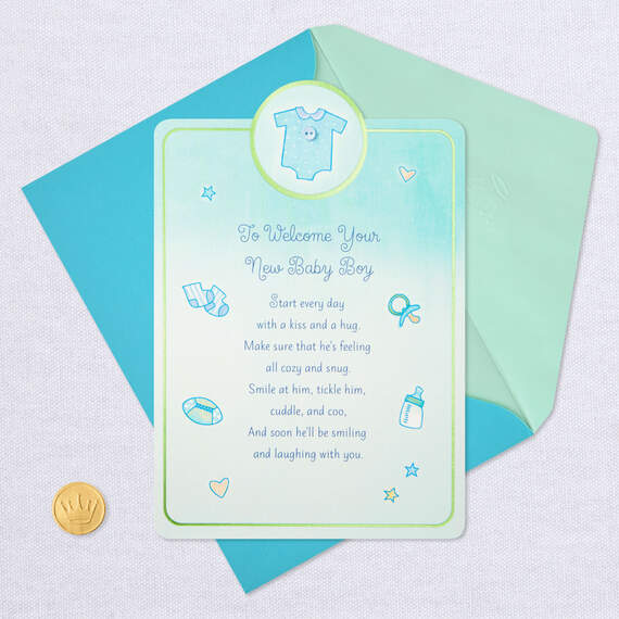 Welcome With a Kiss and Hug New Baby Boy Card, , large image number 5