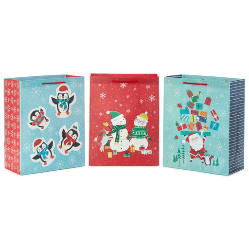 13" Winter Fun 3-Pack Assortment Large Christmas Gift Bags, 