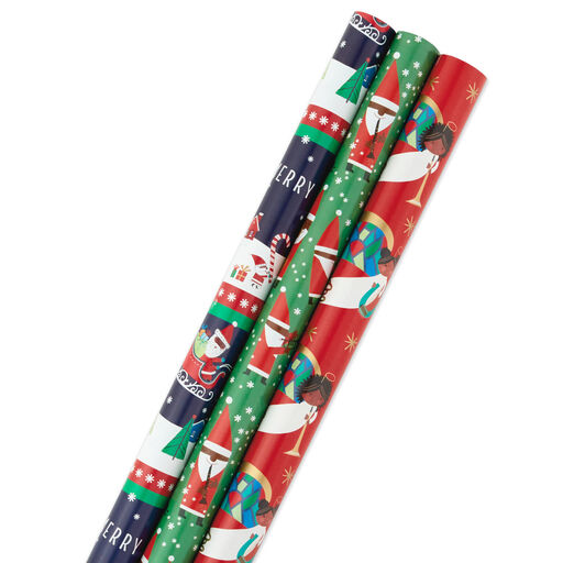 Santa Fun 3-Pack Christmas Wrapping Paper Assortment, 120 sq. ft., 