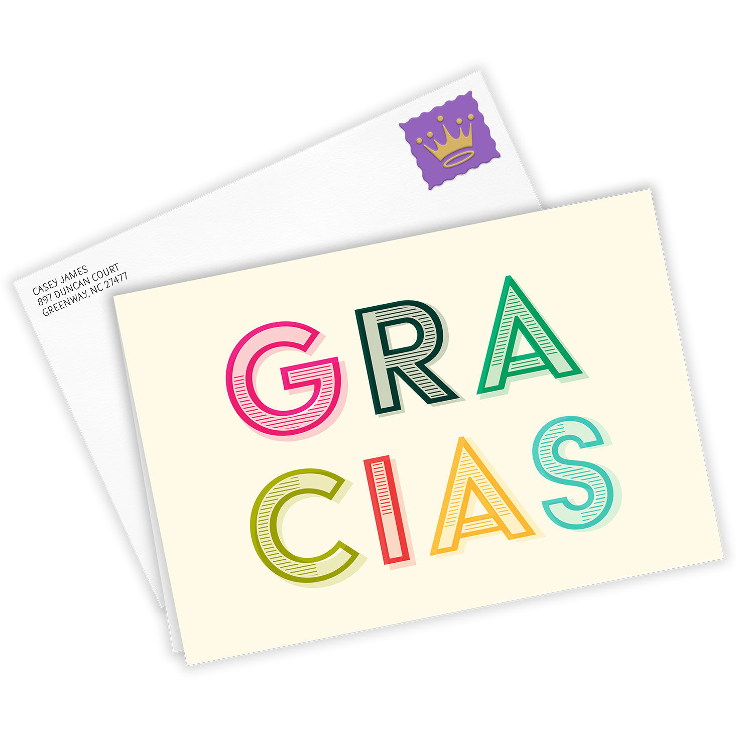 Gracias Colored Letters Thank You Card in Spanish Card Front with Envelope image number 2
