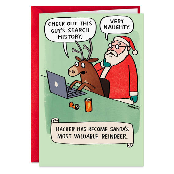 Hacker the Reindeer Naughty List Funny Christmas Card, , large image number 1
