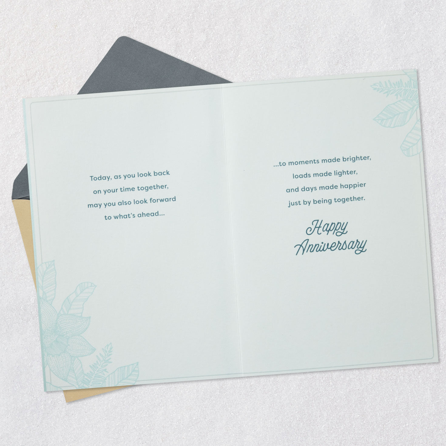 Blue Leaves Anniversary Card for Son and Partner Open card with envelope image number 4