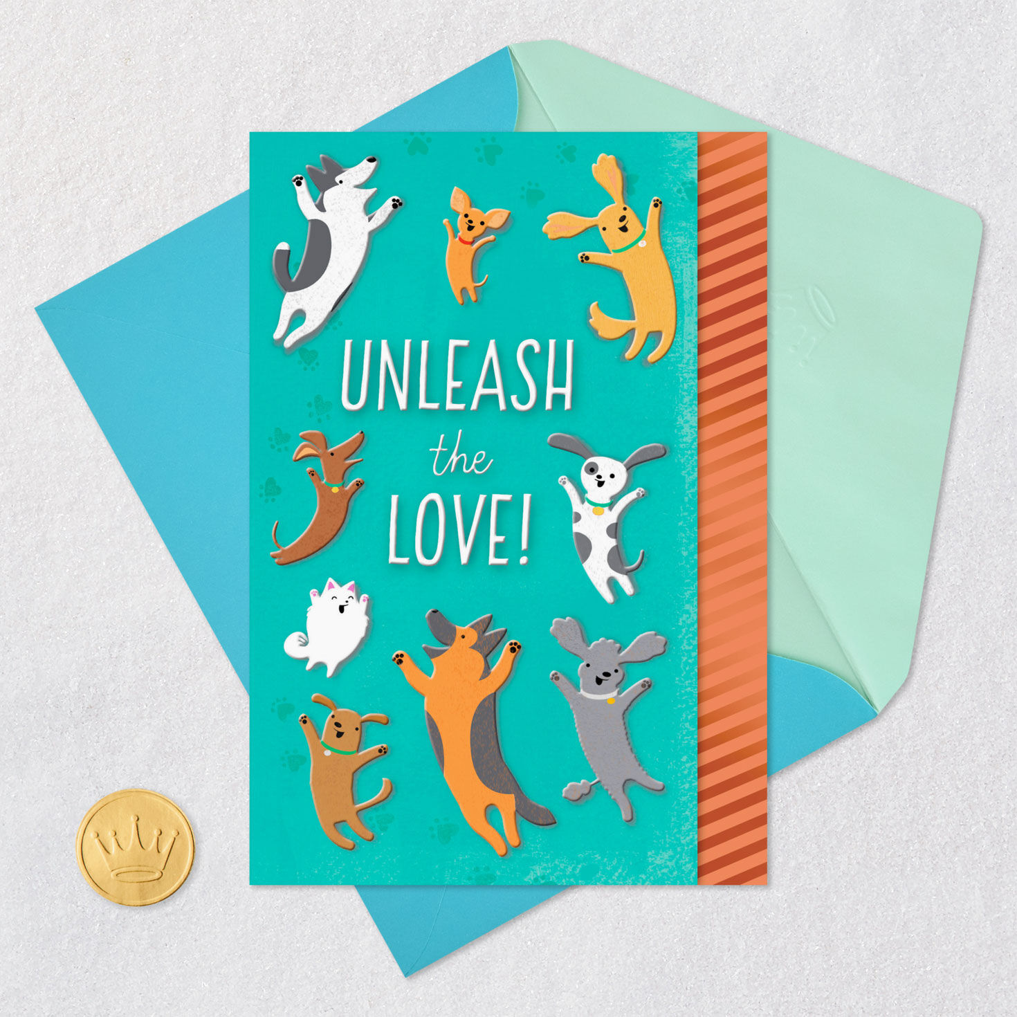Playful Dogs New Pet Congrats Card Card Front with Envelope and Gold Seal image number 5