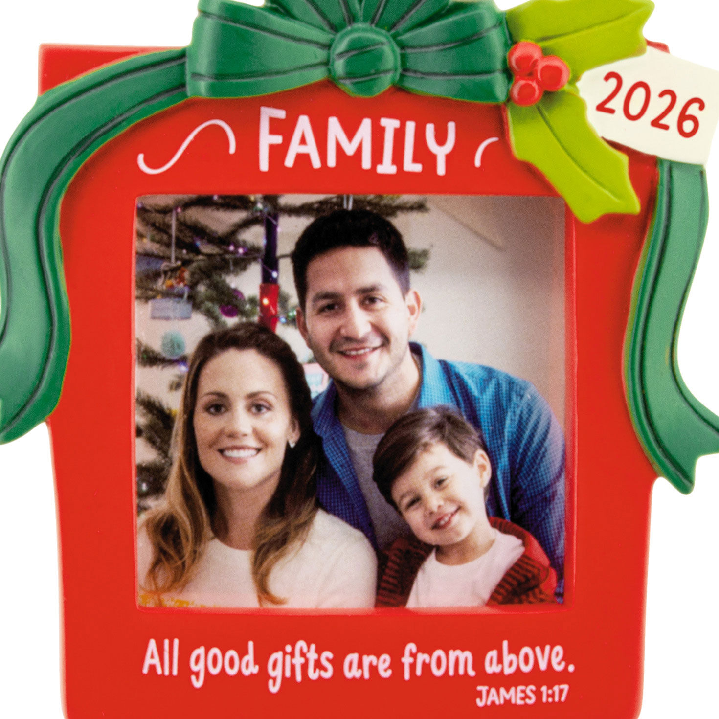 Red Gift Religious Photo Frame Christmas Ornament closeup view image number 5