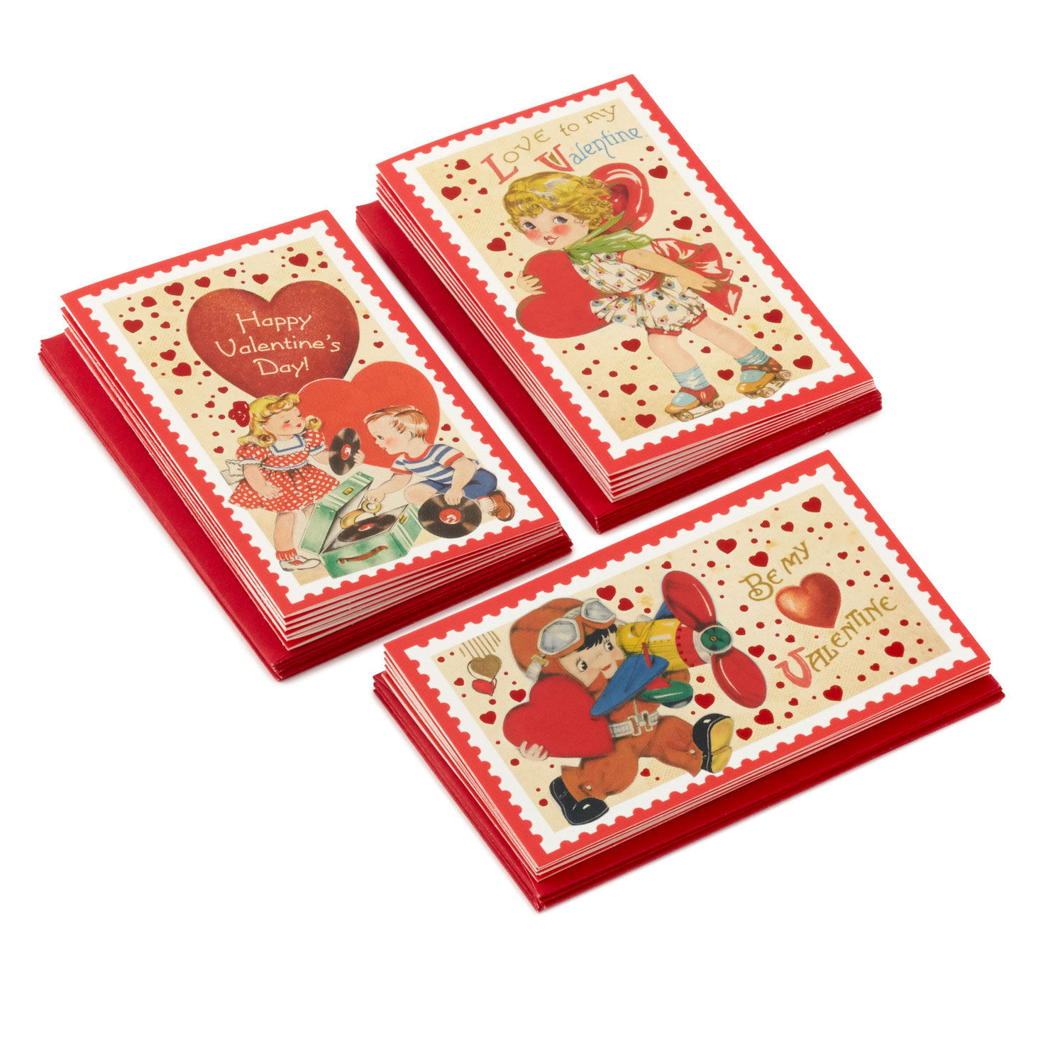 Vintage Hearts Kids Mini Assorted Valentines, Pack of 18, , large image number 1